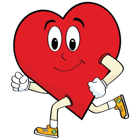 Cartoon illustration of a heart running to keep healthy